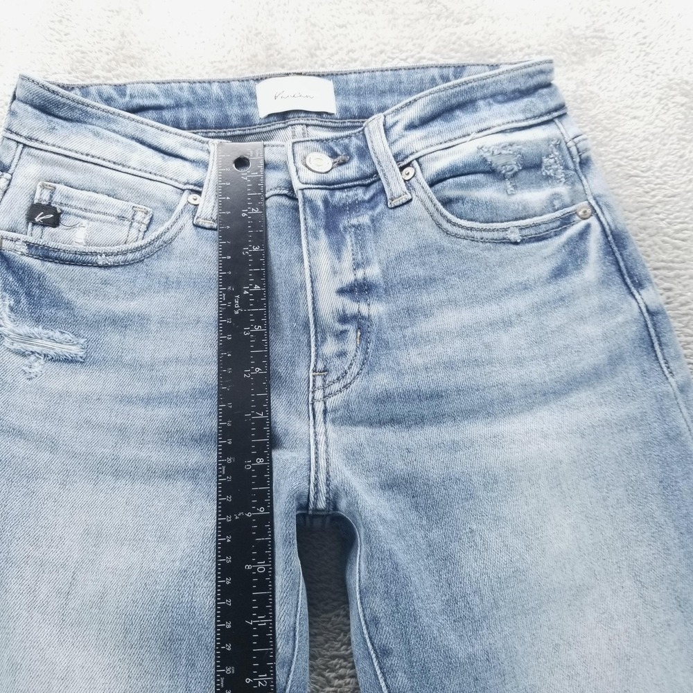 KanCan Jeans Womens 26 Blue Sharkbite Hem Flare Mid Rise Stretch - Picture 6 of 9